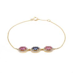 This is a classic-style Chain Link bracelet. A must-have statement piece for every woman. The length of the bracelet can be adjusted, and it is made to fit at 13.5 centimeters wrist size and has an additional loop at 15 centimeters as well. -Material - 18K Solid Yellow Gold -Gemstone - Natural Multi Sapphire & Diamond -Gemstone Weight - 1.5 ct -Gross weight - 2.79 grams People who are spiritually inclined can derive immense benefits from the Blue Sapphire gemstone. The Neelam stone improves meditation, helps in introspection, and self-realization. Therefore blue sapphire is a good companion in the spiritual journey of people. You can also go to my shop Home for more similar bracelets:  https://www.etsy.com/shop/TheJewelVine We offer free resizing, and any customization is welcome. A satisf Gold Oval Bracelet With Gemstone, Neelam Stone, Stack Bracelet, Bracelet Tennis, Bezel Set Ring, Multi Sapphire, Rainbow Bracelet, Christmas Bracelet, Minimalist Bracelet