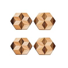 three wooden hexagonals are shown on a white background