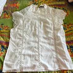 Adorable Lace Blouse Elegant Sleeveless Blouse For Brunch, Elegant Short Sleeve Lace Top For Brunch, White Sleeveless Blouse For Brunch, Chic Sleeveless Lace Top Blouse, Chic Lace Sleeveless Blouse, Bloom Chic, Sheer Long Sleeve Top, Patch Work Blouse, Women White Blouse