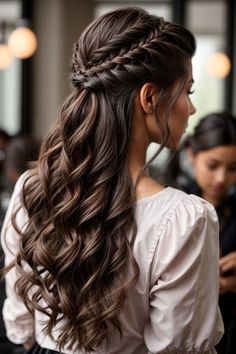 Bridesmaid Hairstyles French Braid, Hair Down French Braid, Hair For A Formal Event, Loose Formal Hairstyles, Wedding Hairstyles Summer, Ribbon In Hair Wedding, Formal Dress Hairstyles For Long Hair, Braided Hair Prom, French Hairstyles Long