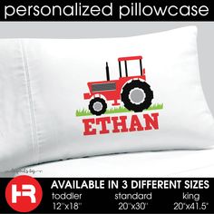 a pillow with a tractor on it that says, your choice personalized standard size pillowcase