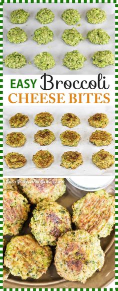 broccoli cheese bites on a baking sheet and in the background, there is a plate full of them