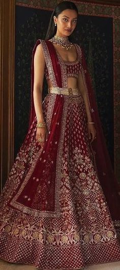 Red and Maroon color Lehenga in Satin Silk fabric with Embroidered, Sequence, Thread work Manish Malhotra Lehenga, Mermaid Beautiful, Sari India, Indian Dresses Online, Nikkah Dress, Wedding Lehenga Designs, Bridal Lehenga Collection, Designer Bridal Lehenga, Indian Bridal Lehenga