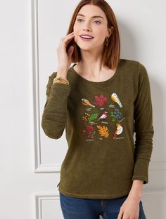 Scoop Neck Tee - Birds & Berries | Talbots Tee Shirt Long, Long Tee Shirts, Scoop Neck Tee, Long Sleeve Tee Shirts, Shirt Long Sleeve