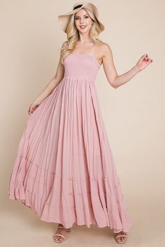 Features: Smocked, Ruffled, Tiered, Backless with 3 Lines detail, Pleated, Bohemian, Maxi Length, LinedModel is 5'7"(32 23 34.5) wearing small- S 4-6 M 8-10 L 12-14 Backless Maxi Dress, Bohemian Maxi, Mauve Dress, Backless Maxi Dresses, Smocked Dress, Maxi Dress Green, Pink Maxi Dress, Flowy Dress, Tiered Dress