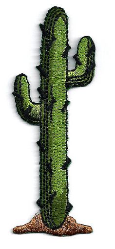 a green cactus embroidered on a white background