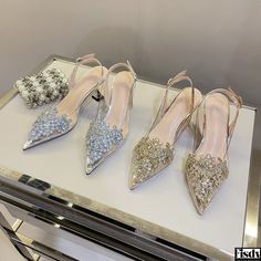 Fisdy - Exquisitely Designed Bridal Shoes with Rhinestone Embellishments and High Heels Rhinestone Wedding Shoes, Wedding High Heels, Bow High Heels, Casual High Heels, Crystal Heels, Elegant Heels, Wedding Dress Shoes, Trending Boots, Rhinestone Embellishments