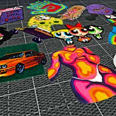 an image of some cartoon characters on the floor with different colors and shapes to choose from