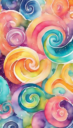 watercolor swirls are painted in different colors