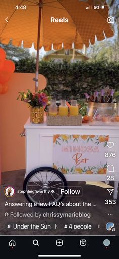 an ice cream cart with drinks on it