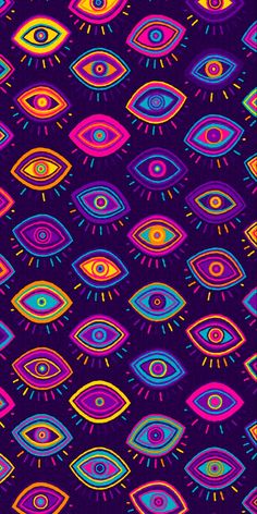 an image of colorful eyes on purple background