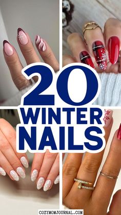 Winter-themed nail designs with snowflakes, plaid patterns, and elegant nail art showcasing 20 ideas.