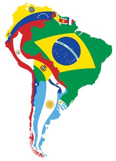 the map of south america with flags painted on it