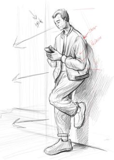 a drawing of a man sitting on a toilet looking at his cell phone