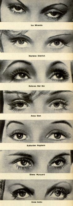 the different types of eyes are shown in black and white, including one with long lashes