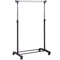 a black rolling garment rack with wheels