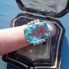 Absolutely Stunning 14k White Gold Diamond Aquamarine ring... Perfect Vintage Pre Owned Condition. Size 5, sizable. Weight 9.05 Grams. Color of Aquamarine is light to Medium blue, in depend on lighting. Aquamarine is about 18mm x 13mm.. Some Pics ENLARGED to see details. check Measurements please. all sales are final. Antique Box for Display Only. Gold and diamonds was tested by jeweler. Luxury Cushion Cut Gemstones For Wedding, Luxury Diamond Gemstones For Wedding, Elegant Cushion Cut Gemstones For Wedding, Luxury Brilliant Cut Topaz Ring For Wedding, Luxury Emerald Cut Topaz Wedding Ring, Exquisite Diamond Gemstones For Wedding, Wedding Brilliant Cut Platinum Gemstones, Luxury Aquamarine Rings For Weddings, Luxury Hallmarked Topaz Ring For Formal Occasions