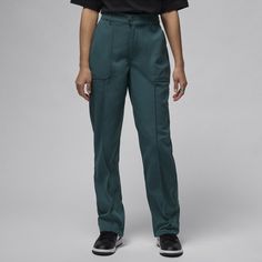 There's a lot to like about these pants. A straight leg fit with elastic at the back waistband. Pin tucks along the center front of the legs. Workwear inspired patch pockets. The cuffs have an interior zipper to switch up your silhouette and show off your footwear, if you're so inclined. All those details wrapped up in a classic, versatile cut? We're approaching favorite pants status. Jordans Women, Woman Weaving, Women Lifestyle, Pin Tucks, Patch Pocket, Work Wear, Straight Leg, Jordan, Trousers