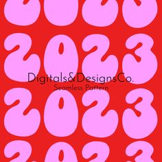 pink numbers on red background with the words digital & design co in white letters and numbers