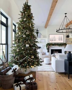 a decorated christmas tree in a living room