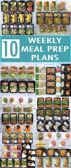 the top ten meal prep plans are displayed on a table with text that reads, 10 weekly