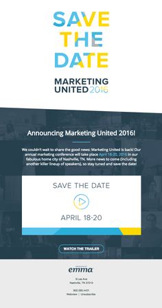 save the date email for an upcoming event with colorful text and images on white background