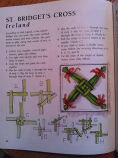 an open book with pictures of crosses and bows on the page, which includes instructions for how to make them