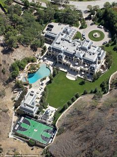 an aerial view of a mansion in beverly, california