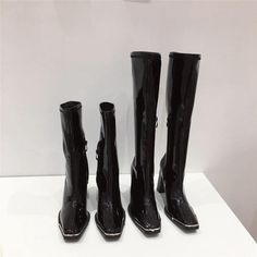 Botas Mujer: high heelsBottes Femme: Boots For womenHeel Height: Super High (8cm-up)Boot Type: Motorcycle bootsClosure Type: ZIPToe Shape: Square ToeBoot Height: Knee-HighLining Material: MeshPlatform Height: 0-3cmUpper Material: PUModel Number: V2Item Type: BootsHeel Type: Square heelFit: Fits true to size, take your normal sizeWith Platforms: YesInsole Material: HempShaft Material: PU Winter Patent Leather Knee-high Heeled Boots, High Heel Patent Leather Winter Boots, High Heel Patent Leather Boots For Winter, Winter Knee-high Patent Leather Boots, Patent Leather Evening Boots For Winter, Winter Evening Patent Leather Boots, Winter High Heel Patent Leather Boots, Winter High Heel Patent Leather Heeled Boots, Winter Patent Leather Ankle-high Heeled Boots