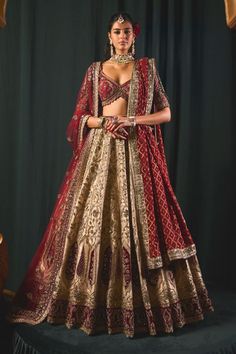 New Arrivals - Luxury Indian Fashion - Indiaspopup.com – INDIASPOPUP.COM Nikkah Lehenga, Zari Lehenga, Tarnished Gold, Gold Organza, Zari Embroidery, Embroidered Lehenga, Net Dupatta, Vintage Velvet, Red Fabric