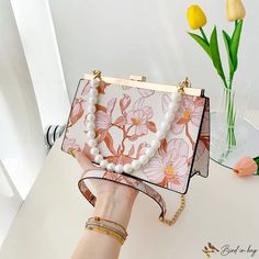 Bird in Bag - Embroidered canvas handbag female large capacity popular new fashion chain clip buckle bag Rectangular Spring Bags, Rectangular Clutch For Spring, Spring Rectangular Clutch, Spring Rectangular Bag With Chain Strap, Rectangular Spring Bag With Chain Strap, Spring Square Box Bag, Buckle Bag, Buckle Bags, Embroidered Canvas