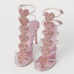 Pink Buckle Gladiator Heels Sandals with Colorful Rhinestones for Dancing club, Red carpet | FSJ Hak Tinggi, Gladiator Sandals Heels, High Heels Boots, Gladiator Heels, Glitter Sandals, Glitter Heels, Fancy Shoes, Buckled Heels, Aesthetic Shoes