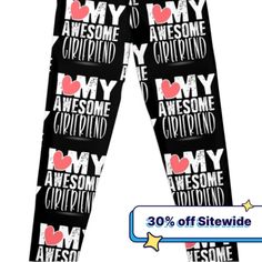 Super stretchy and durable polyester full-length leggings. Vibrant high-quality sublimation print across the front and back. Size range XXS-XL. This adorable I (heart) my girlfriend design is perfect for anyone who wants to show off their undeniable love for the woman in their life! If you need to remind your boyfriend about just how special you are, this funny I love my girlfriend graphic will be a hit as a cute gift for him! Trendy Stretch Leggings With Graphic Print, Trendy Stretch Leggings With Letter Print, I Heart My Girlfriend, Love My Girlfriend, Amazing Girlfriend, I Love My Girlfriend, My Girlfriend, Your Boyfriend, Funny Me