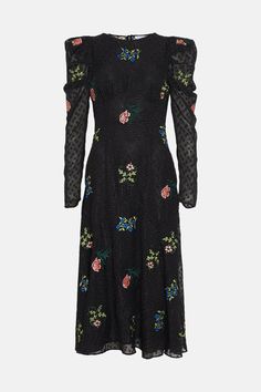 Style: DressDesign: EmbroideredFabric: WovenLength: MidiNeckline: CrewSleeve Length: Long Sleeve Knee Length Evening Dress, Open Back Dress, Evening Dress Fashion, Open Back Dresses, Puff Sleeve Dresses, Navy Dress, Back Dress, Knee Length Dresses, Blazer Dress