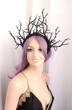 Gothic black branch headpiece, Dark fairy crown, Forest witch, sorceress, Evil Queen crown This spectacular, Black crown, is made with black branch, lace and crystals. Elegant and regal, this headdress is ideal for making a statement. It can be a great addition to any fantasy costume - A beautiful and sparkly headdress that is Very lightweight comfortable to wear and beautiful from the back view as well. The headdress Based upon toothed wide headband for security and stability. To see my entire Mystical Crown Halloween Costume Headpieces, Mystical Crown Costume Hats For Halloween, Mystical Headpieces For Halloween Party, Halloween Crown Costume Hat For Fantasy Events, Mystical Halloween Party Headpieces, Fantasy Crown Headpiece For Halloween, Black Fantasy Headpiece With Structured Crown, Black Mystical Crown Headpiece, Fantasy Tall Crown For Halloween