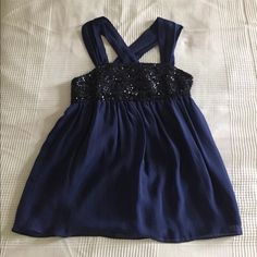 New Without Tags, Alice And Olivia Midnight Blue Silk Top. Size Xs. Chic Navy Top For Party, Chic Navy Tops For Party, Chic Navy Party Top, Chic Blue Sequined Tops, Alice + Olivia Dress, Alice And Olivia, Sequin Top, Silk Top, Alice Olivia