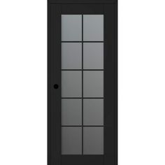 a black door with glass panels on it