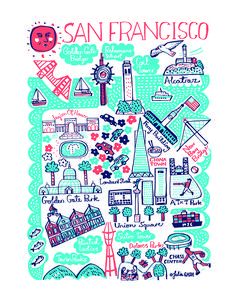 the san francisco map is shown in blue and green, as well as other things