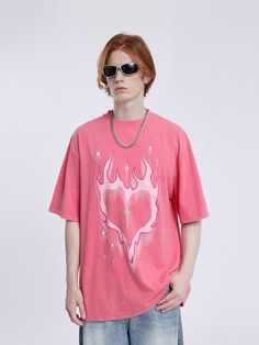 Aelfric Eden Heart Flame Print Tee – Aelfric eden Casual Heart Print T-shirt For Spring, Spring Streetwear T-shirt With Heart Graphic, Casual Heart Graphic T-shirt For Spring, Casual T-shirt With Heart Graphic For Spring, Casual Heart Print T-shirt With Relaxed Fit, Relaxed Fit Heart Print T-shirt For Summer, Trendy Heart Graphic T-shirt For Summer, Casual Red T-shirt With Heart Graphic, Casual Heart Print T-shirt For Summer