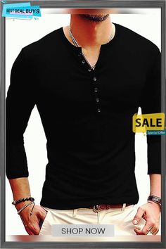 Men's T Shirt Tee Long Sleeve Shirt Plain Stand Collar Casual Holiday Long Sleeve Button-down Clothing Apparel Lightweight Casual Classic Muscle Black Henley Neckline Top With Buttons, Black Crew Neck Shirt With Button Closure, Cotton Henley Shirt With Buttons, Henley Neckline Cotton Shirt With Buttons, Cotton Henley Neckline Shirt With Buttons, Long Sleeve Cotton T-shirt With Buttons, Cotton V-neck Shirt With Button Closure, Women's Outfits By Occasions, Clothing Apparel