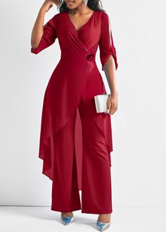 ROTITA Wine Red Flower Decoration Chiffon Jumpsuit #emergency #cooking #receipe happy mother, mother art, mother movie Red Flower Decoration, Cheap Jumpsuits, Chiffon Jumpsuit, Evening Dresses Plus Size, African Fashion Women, Fancy Dress Design, Classy Casual Outfits, Red Jumpsuit, Fashion Dresses Casual