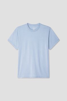 Everything a t-shirt should be: simple, modern, and classic. Spun from America's best cotton and garment-dyed for a soft, worn-in feel. Basic crew neck. 100% Supima cotton, grown in America. Garment-dyed & pre-shrunk. Machine washable & tumble dry. Anselmo is 6'1" with broad shoulders fit for a surfer, wearing size L. White Tee Men, Broad Shoulders, White Lotus, Tee Shirt Dress, Blue Tee, Lounge Shorts, Blue T Shirt, Supima Cotton, Blue T