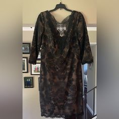 Perfect Mother Of Bride Lace Dress With Lining. Worn Once And Dry Cleaned. Ptp 19” Black Lace Trim Sheath Dress, Black Sheath Dress With Lace Trim, Black Lace Sheath Dress, Tadashi Shoji Dresses, Dresses Beautiful, Mother Of Bride, Tadashi Shoji, Black Lace Dress, Tea Length