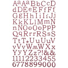 the alphabet is made up of letters and numbers in red ink on white paper with black lettering