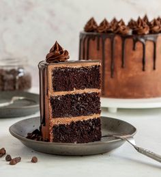 a slice of chocolate cake on a plate