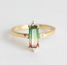 Tourmaline Ring, Diamond Engagement Ring Watermelon Tourmaline Engagement Ring, Engagement Ring Baguette, Watermelon Tourmaline Ring, Green Art Deco, Tourmaline Engagement Ring, Baguette Engagement Ring, Ring Baguette, Gemstone Wedding Rings, Blue Engagement Ring