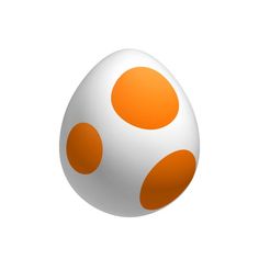 an orange and white egg with dots on it's side, sitting in front of a white background