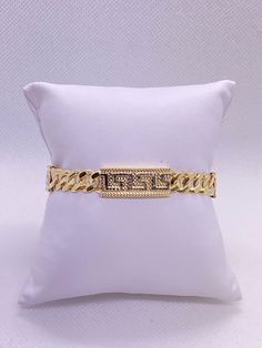 "14K Fancy Two Toned Bracelet -Solid 14K REAL Gold -White Gold greca design -Miami Cuban Link -Available in a 7\" inch -Lightweight style performance for daily wear -It's 10MM wide (Message us if you have any other questions)" Luxury Gold Cuban Link Tennis Bracelet, Designer 14k Gold Jubilee Bracelet, Designer 14k Gold Bracelet With Jubilee Style, Designer Gold Diamond Jubilee Bracelet, Luxury White Gold Name Bangle Bracelet, Designer Gold Chain Bracelet Gift, Designer Gold Bracelet For Gift, Designer Gold Bracelets As Gift, Elegant White Cuban Link Bracelets