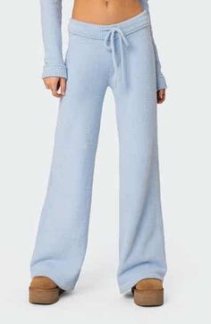 EDIKTED Alexia Low Rise Sweatpants | Nordstrom Christmas Gift Ideas Clothes, Low Rise Sweatpants, Plush Pants, Sweatpants Blue, Cute Sweatpants, Xmas Wishlist, Clothes Wishlist, Wide Leg Sweatpants