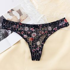 European Thong Pants Women's Panties Sexy Lace Underpants Fashion Printed Transparent G-String Black Peony, Women Skin, Lace Print, Low Waist, Cotton Lace, Aesthetic Outfits, Lingerie Set, Fashion Prints, Pants For Women